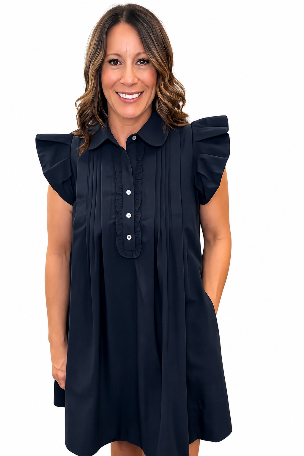 Entro Navy Ruffle Sleeve Dress