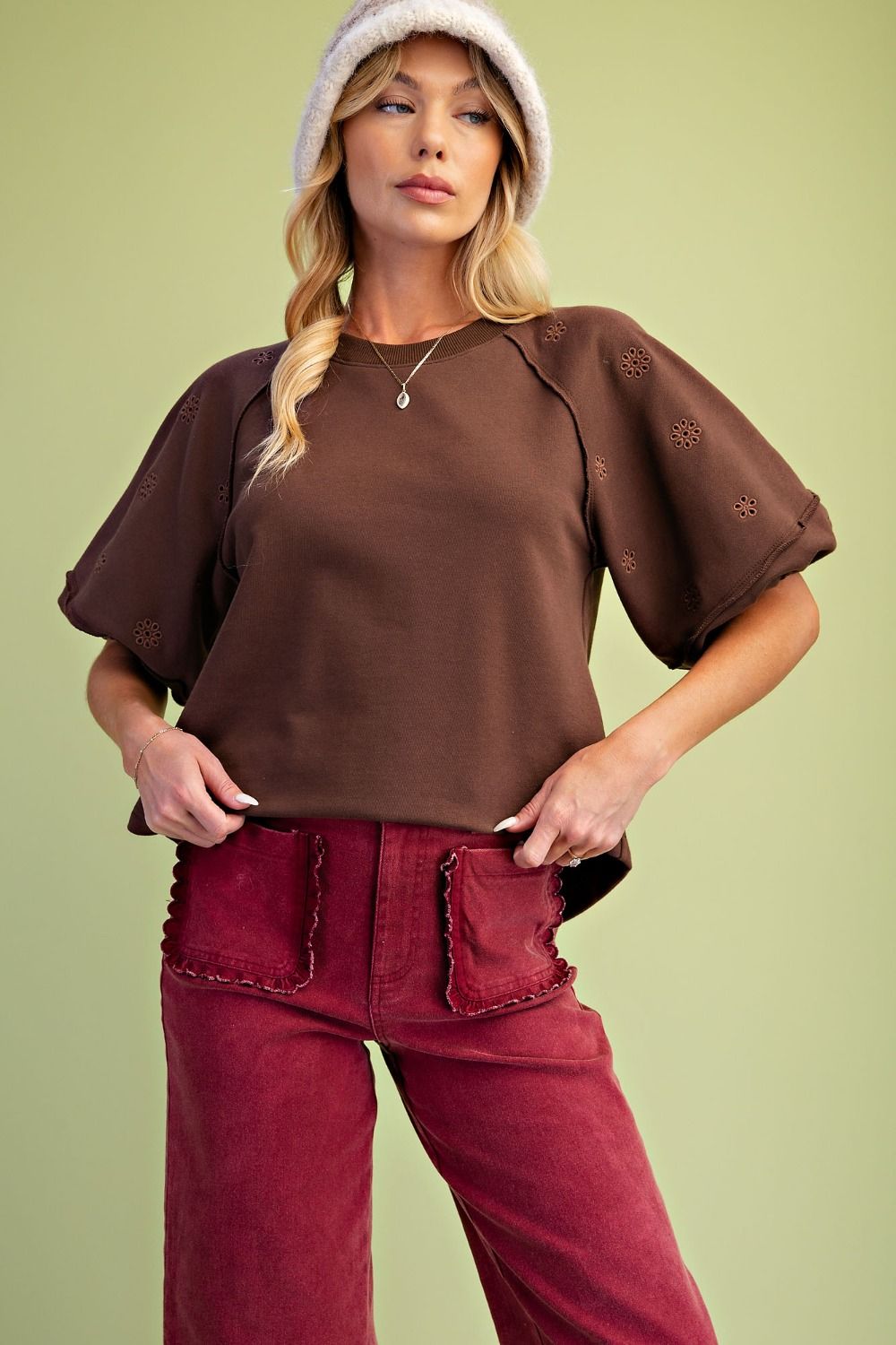Mocha Bloom  Eyelet Top