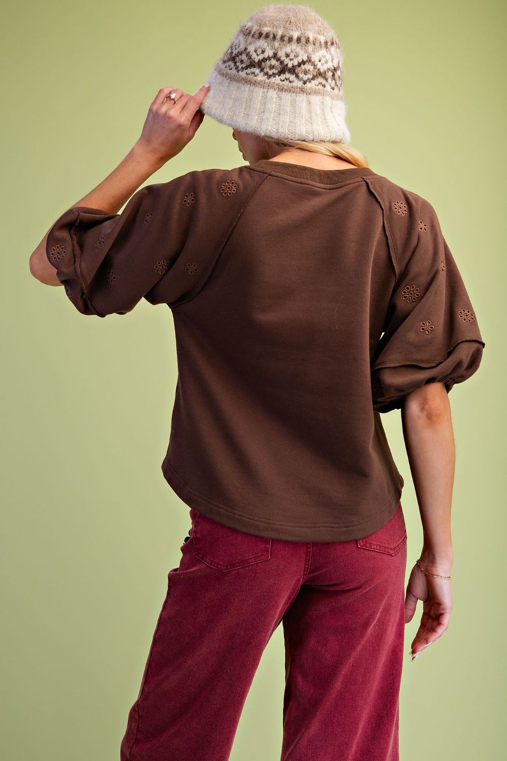 Mocha Bloom  Eyelet Top