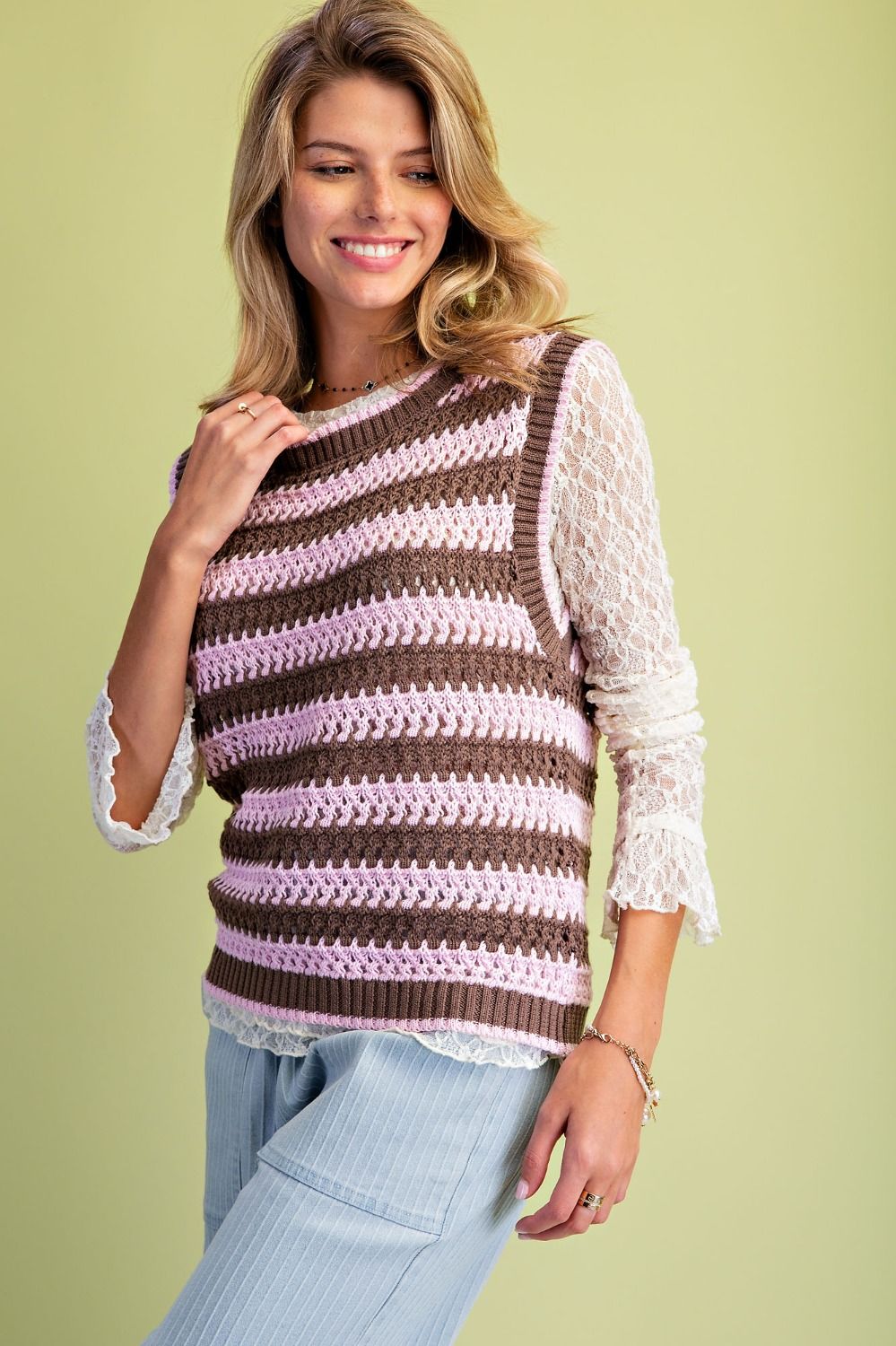 Sweet Mocha Blush Striped Sweater Vest