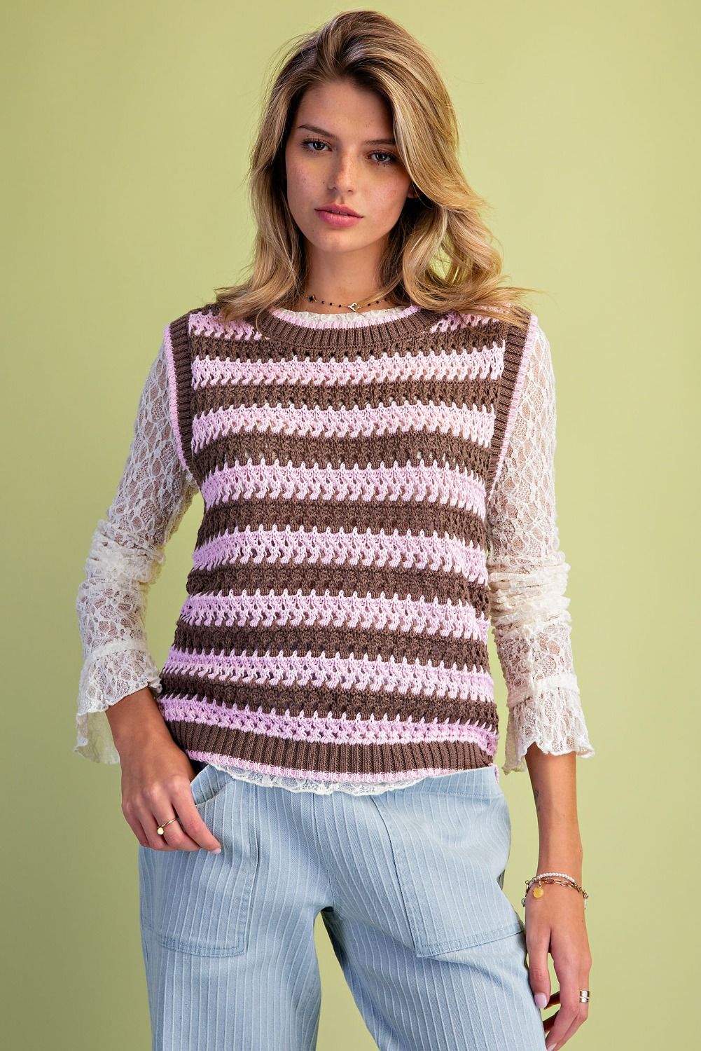 Sweet Mocha Blush Striped Sweater Vest