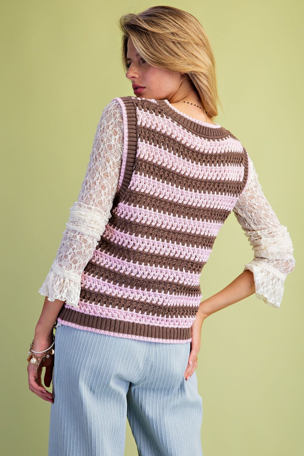 Sweet Mocha Blush Striped Sweater Vest