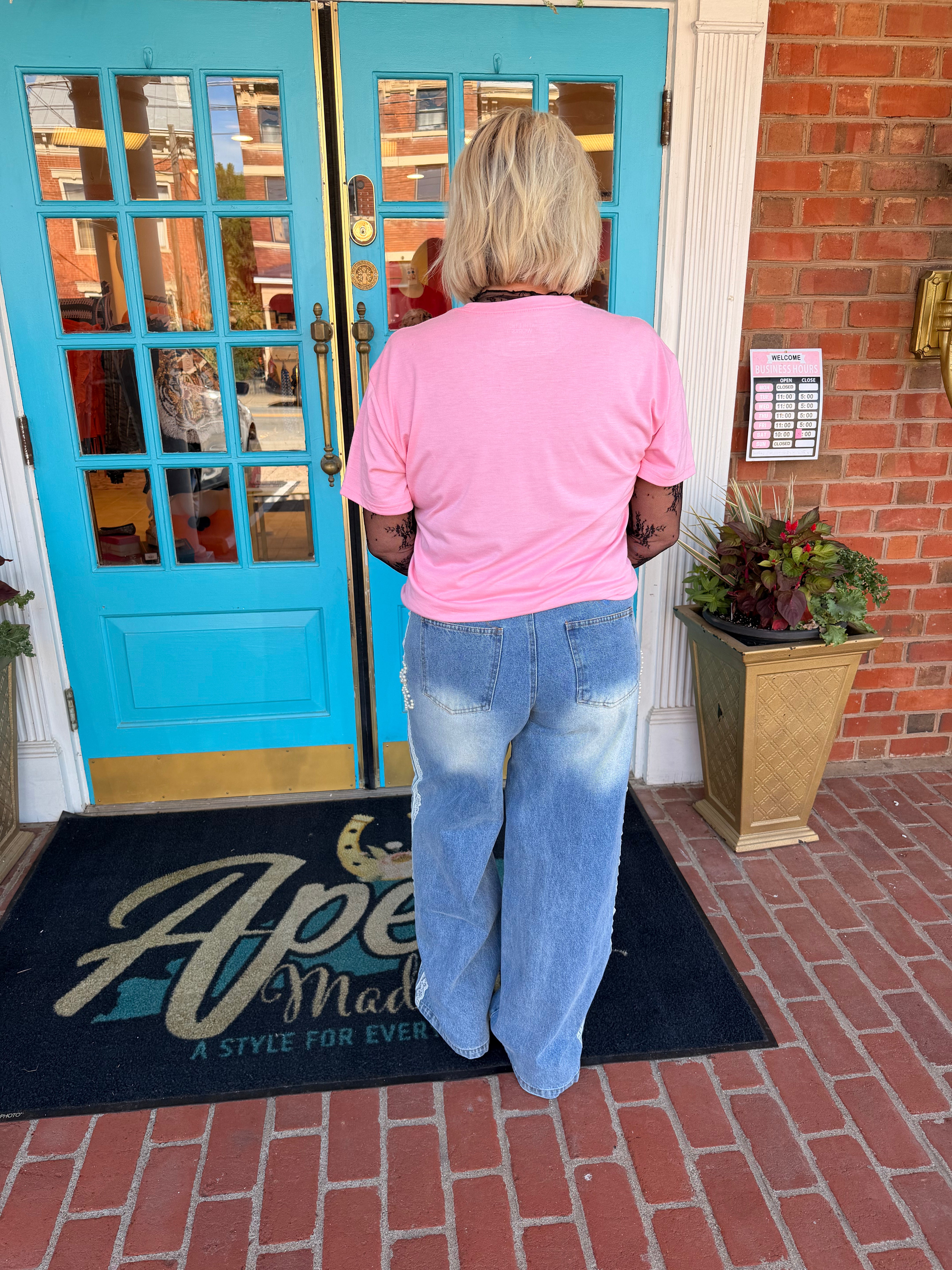 Pearls and Lace Wide Leg Jeans