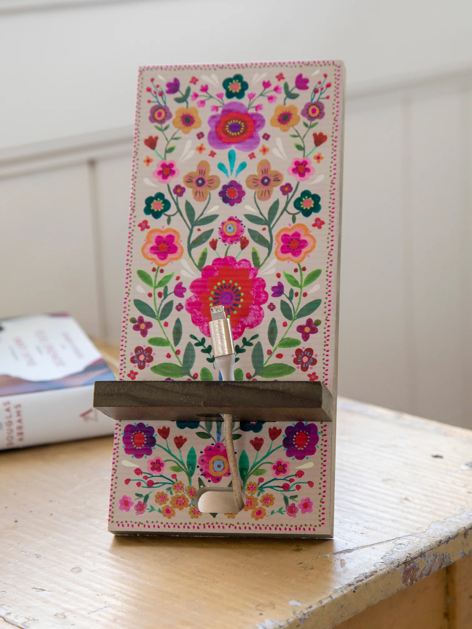 Wooden Phone Stand - Folk Flower