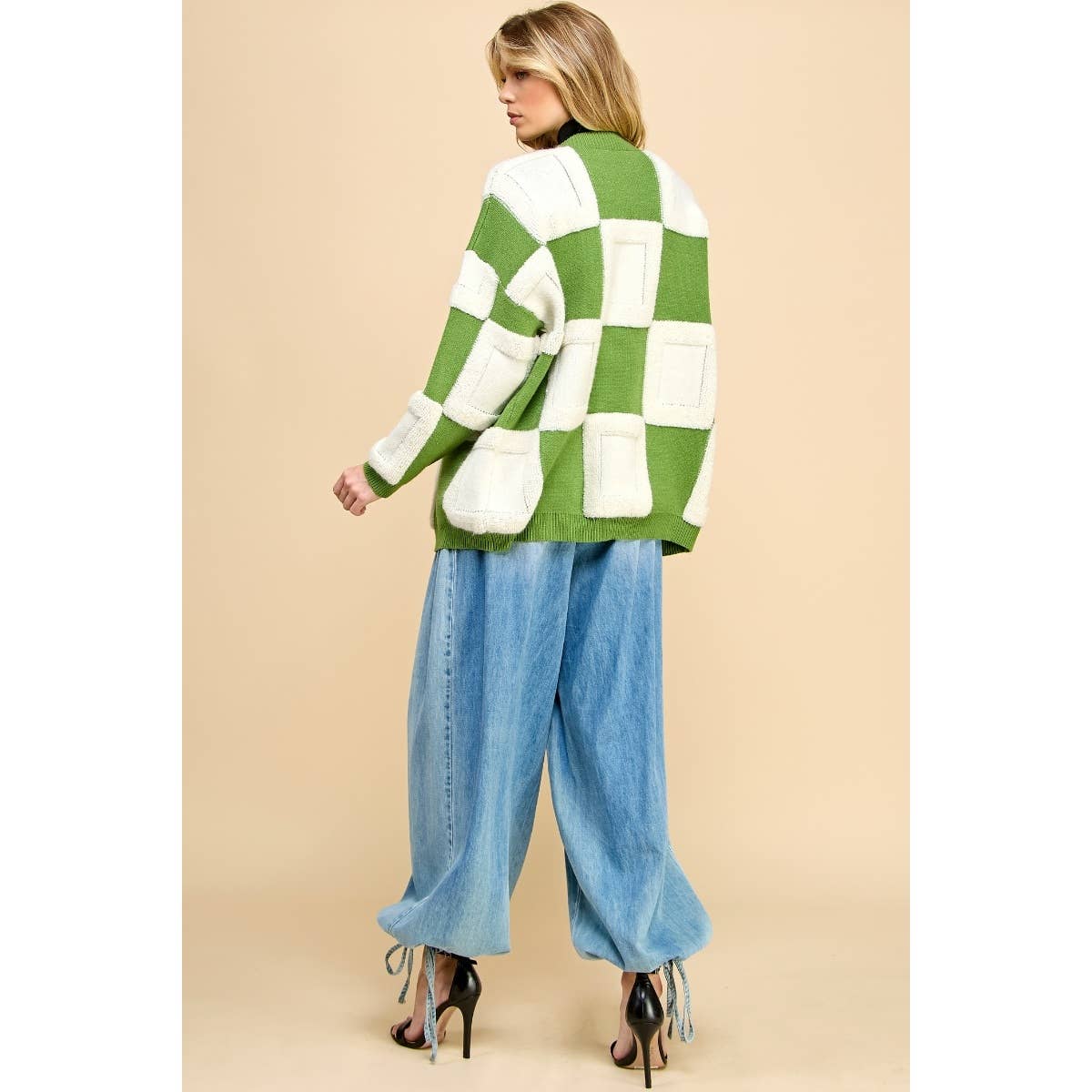Square Chess Chunky Knit Cardigan