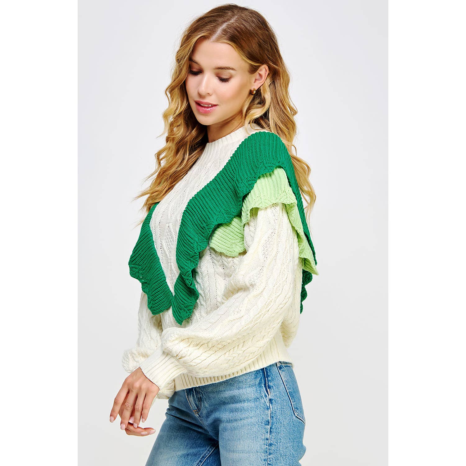 Emerald Glow Ruffle Sweater