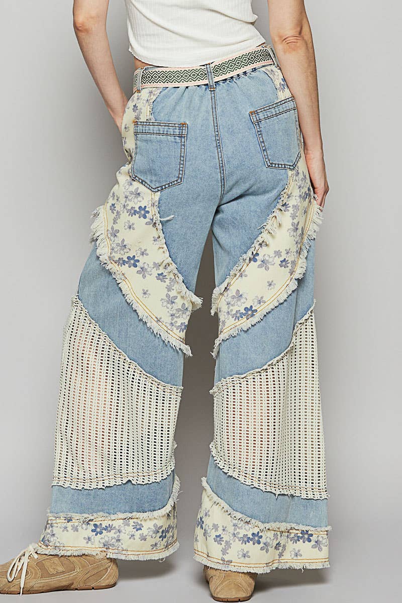 Floral Print Crochet Jeans