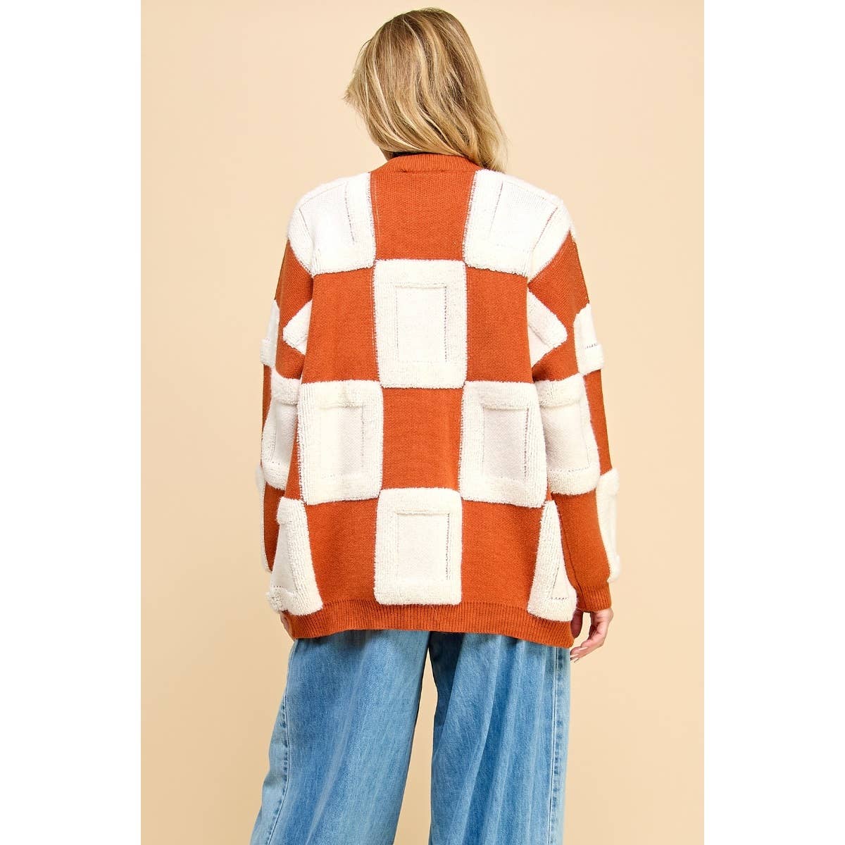 Square Chess Chunky Knit Cardigan