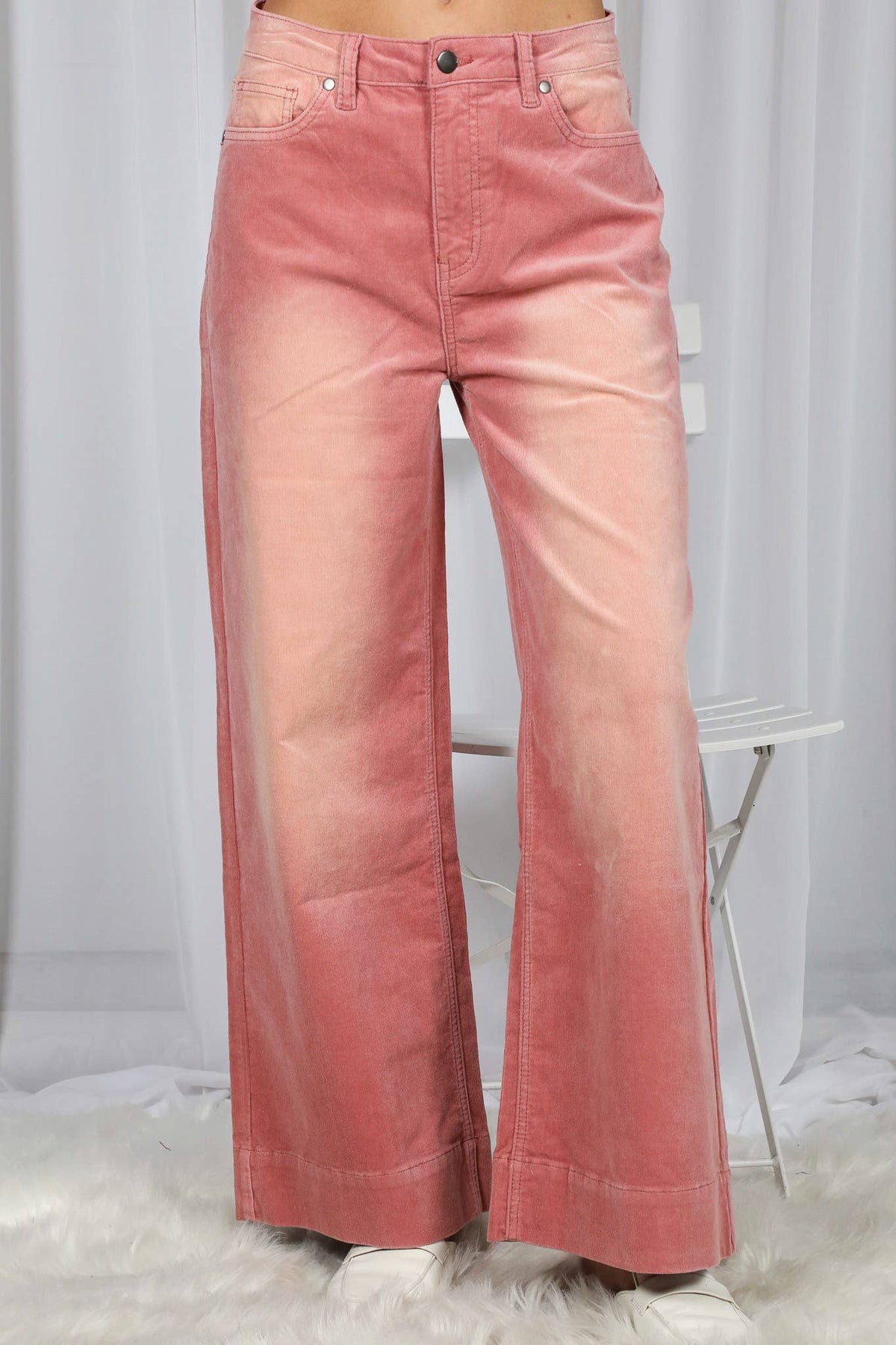 Stone Washed Cotton Corduroy Cropped Pants