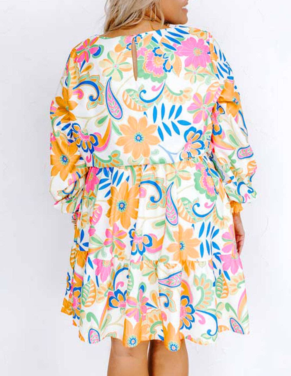Paisley Floral Print Belted Plus Size Dress