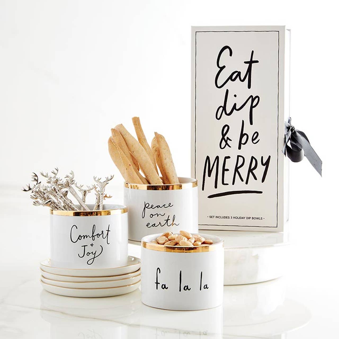 Gold Holiday Dip Bowls Book Box - Eat, Dip & Be Merr