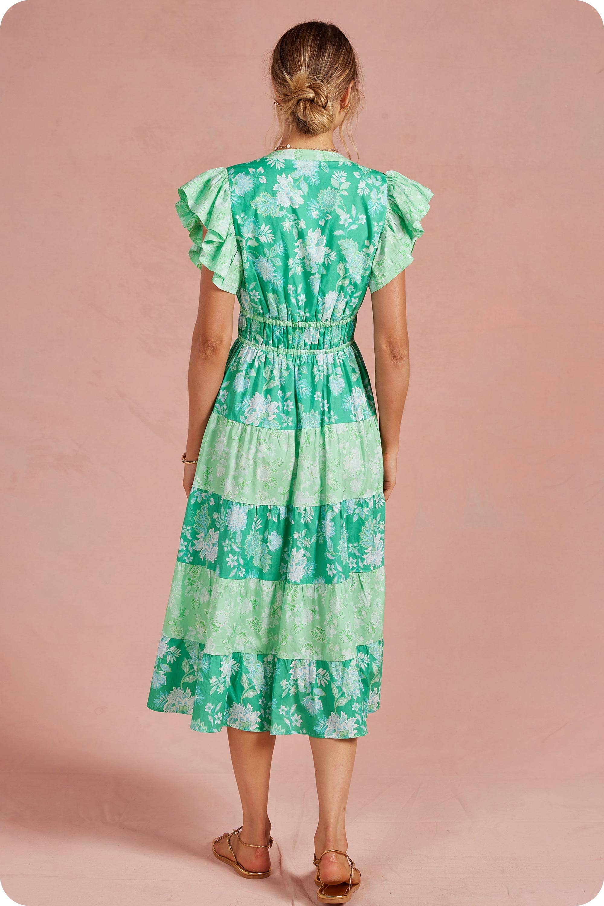Botanical Garden Color Block Tiered Midi Dress