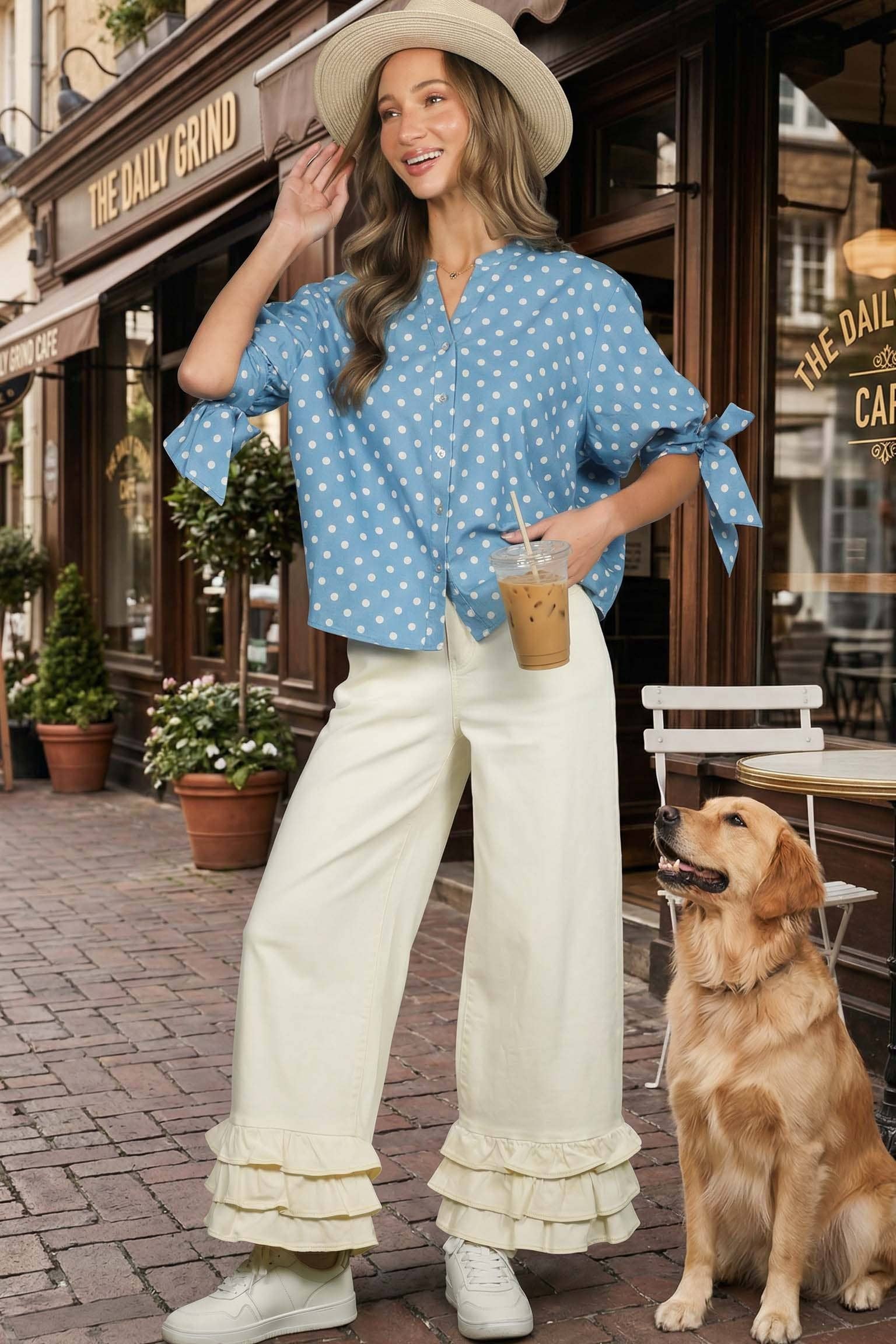 Polka Dot V-Neck Top
