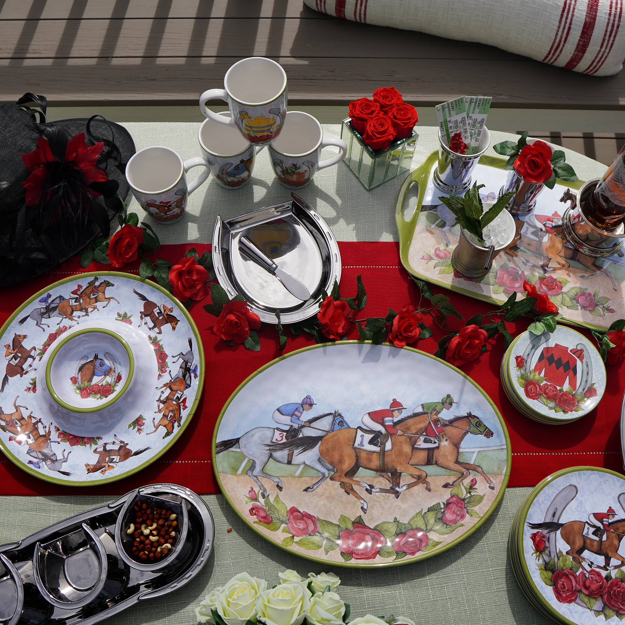 Day at the Races Silver Plated 3-D Horseshoe 4 pc Tray Set