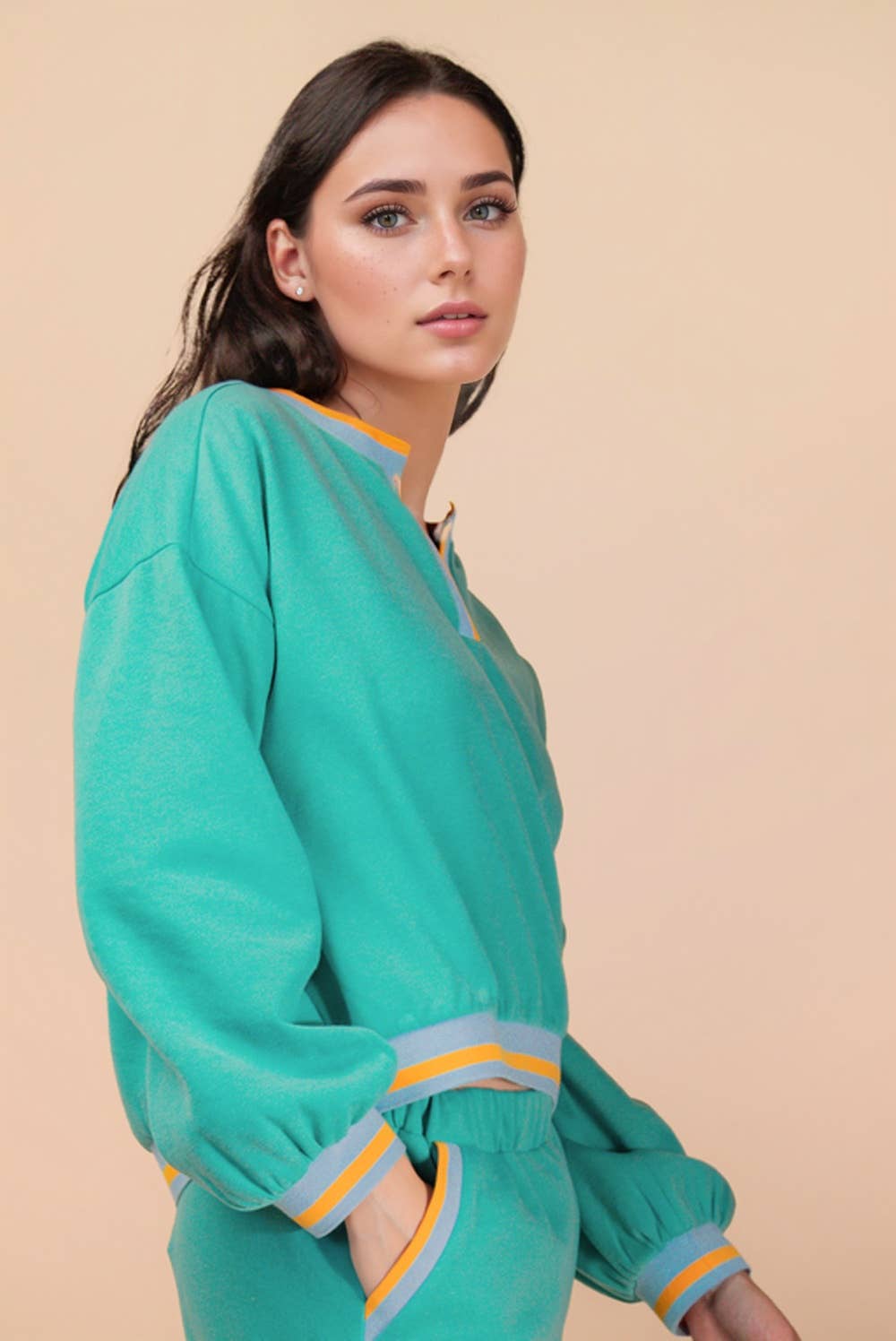 Color Block Band Detail Comfy Knit Set