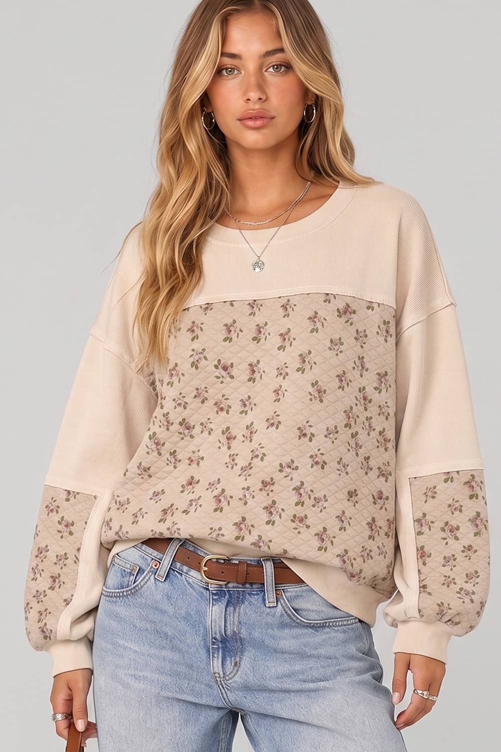 Sweet Meadow Quilted Floral Pullover