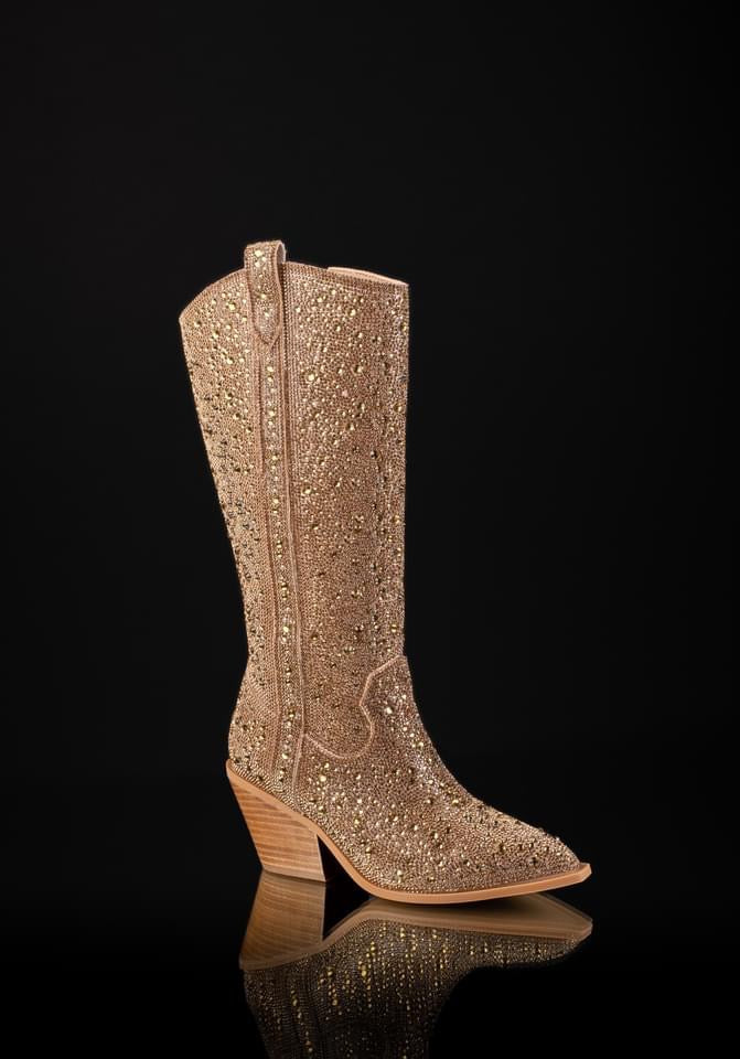 Tall Gold Glitzy Rhinestone Boots