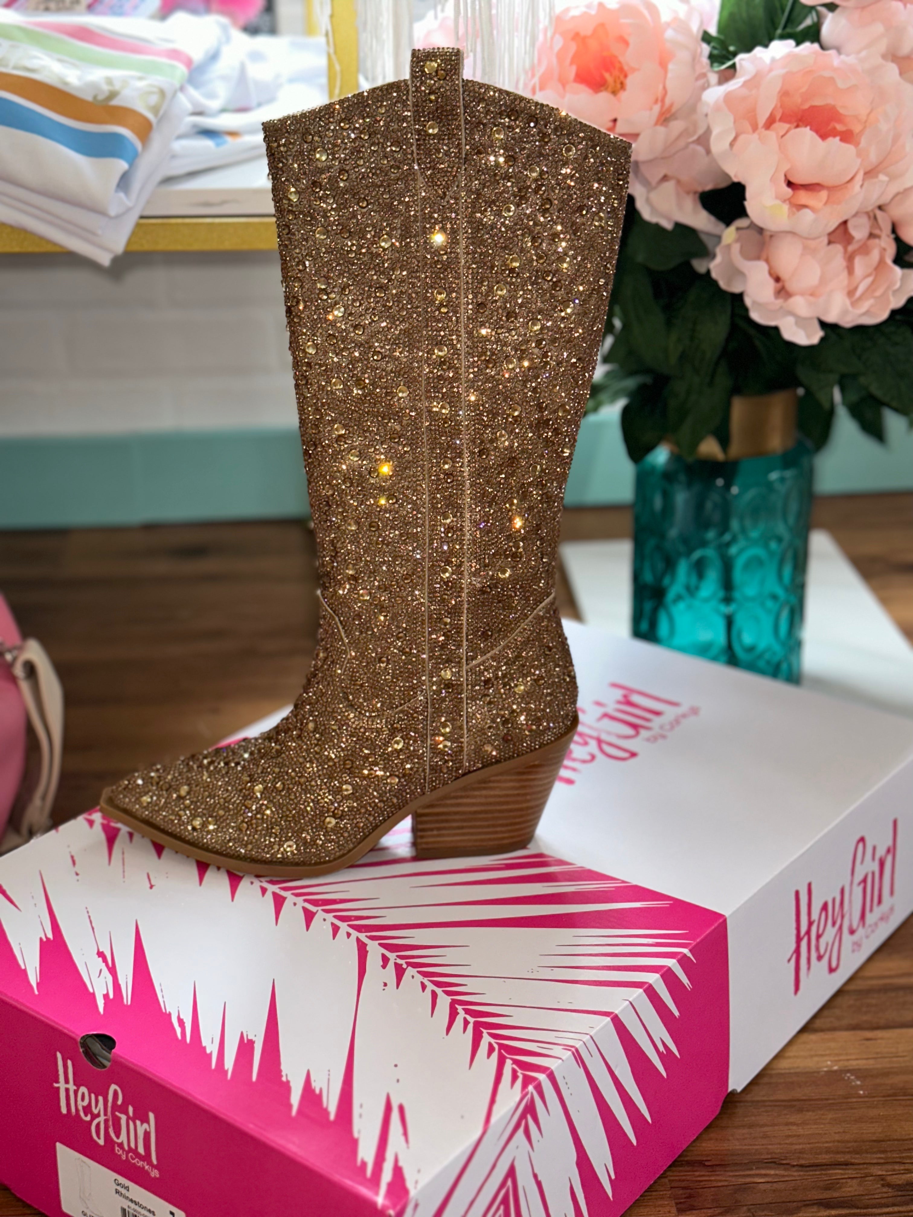 Tall Gold Glitzy Rhinestone Boots