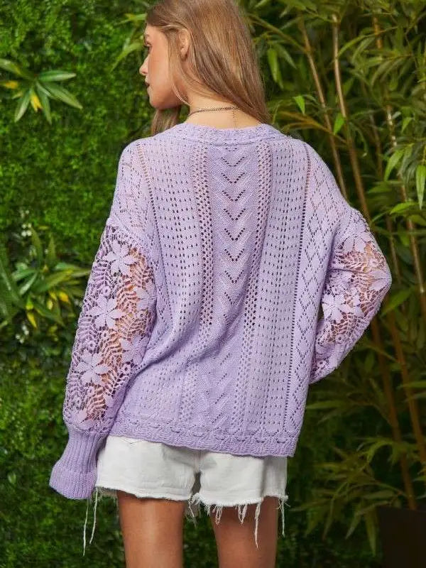 Lace Lavender Crochet Long Sleeve