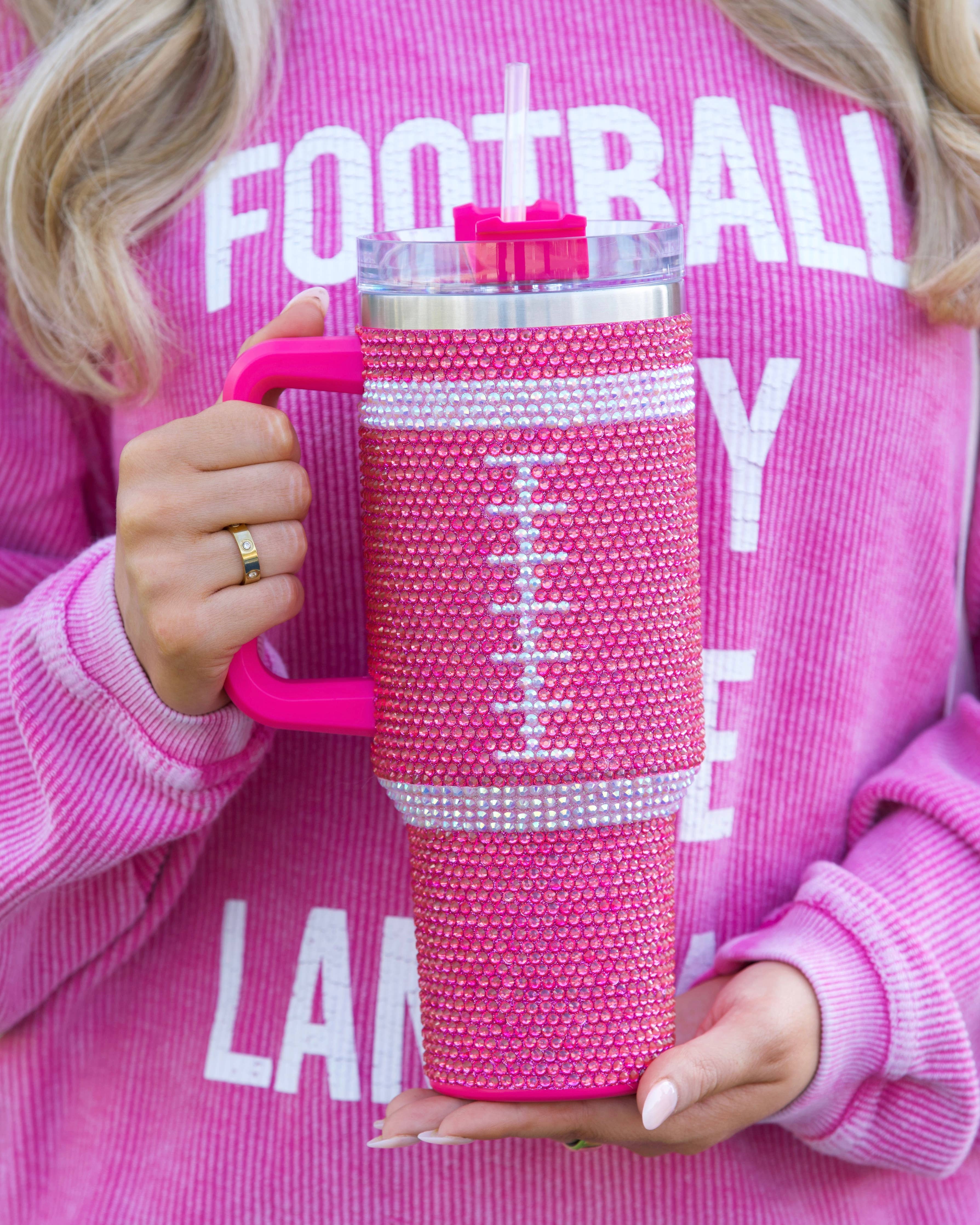 LIMITED EDITION Pink Crystal Football "Blinged Out" Tumbler