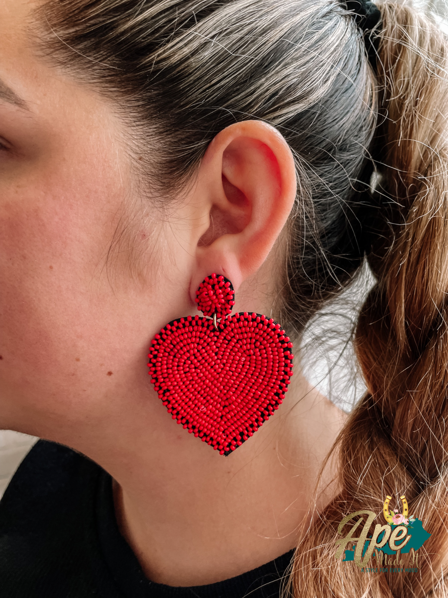 Red Heart Valentines Day Seed Bead Earrings