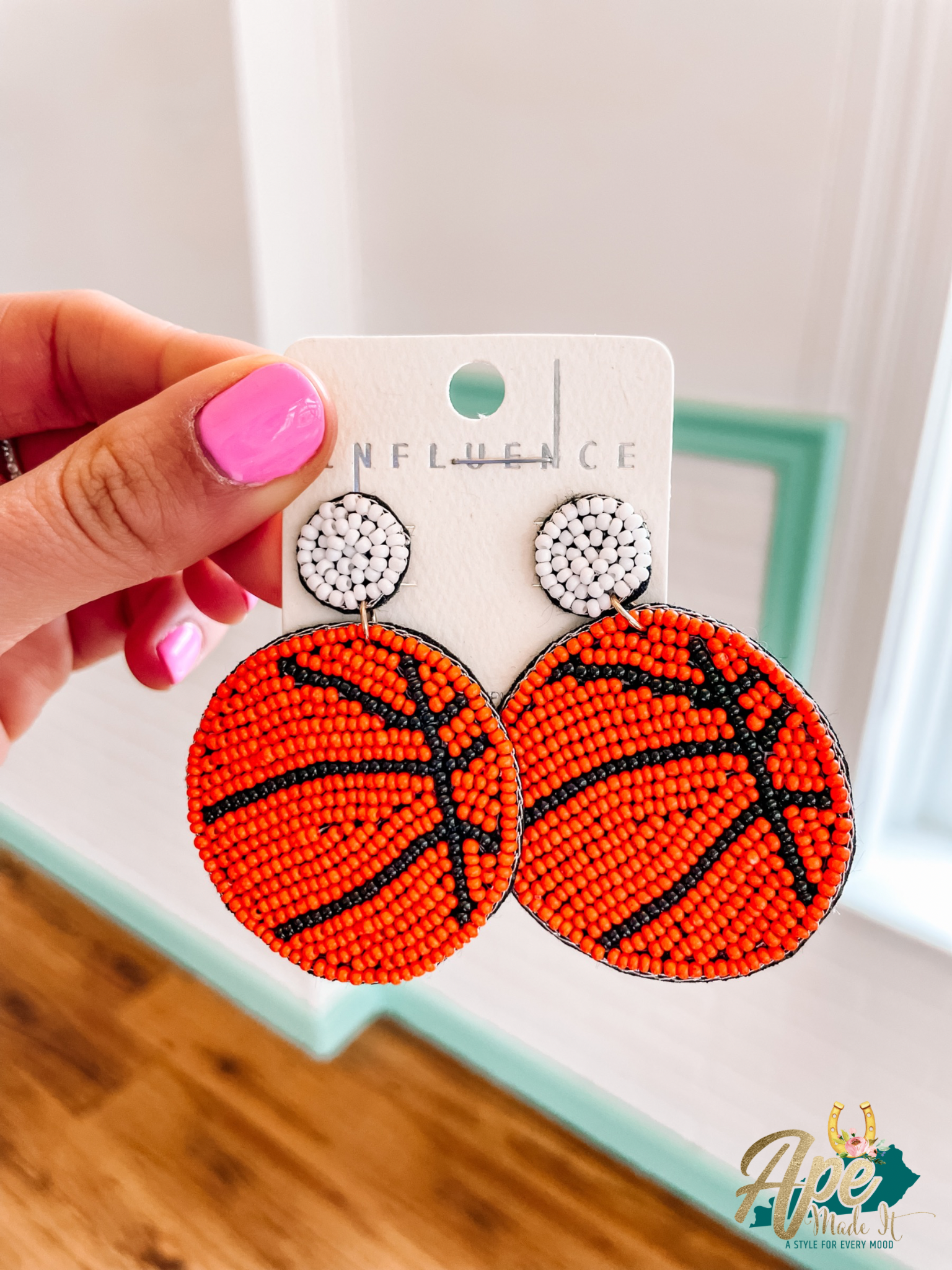 Seed Bead Basketball Earrings