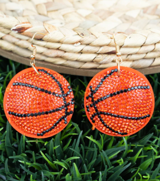 Orange Crystal Basketball Earrings