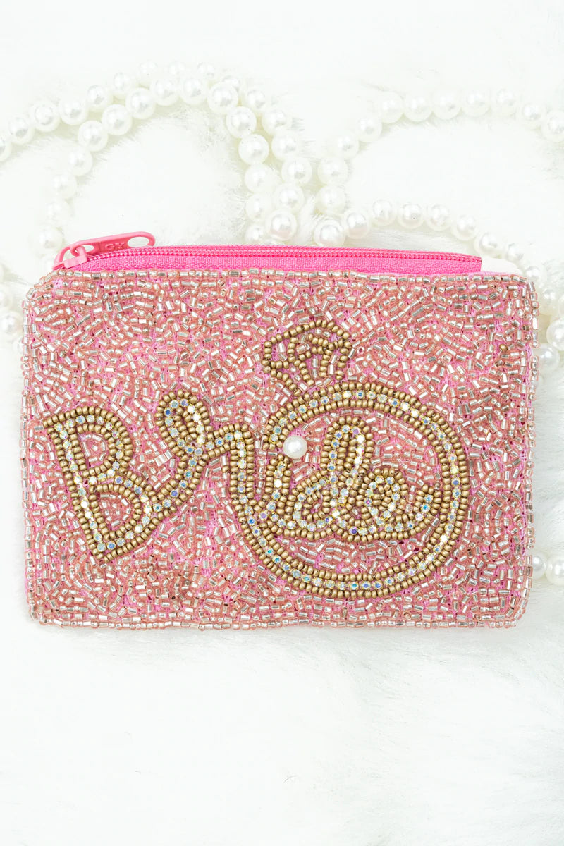Pink Crystal Bride Seed Bead Coin Purse