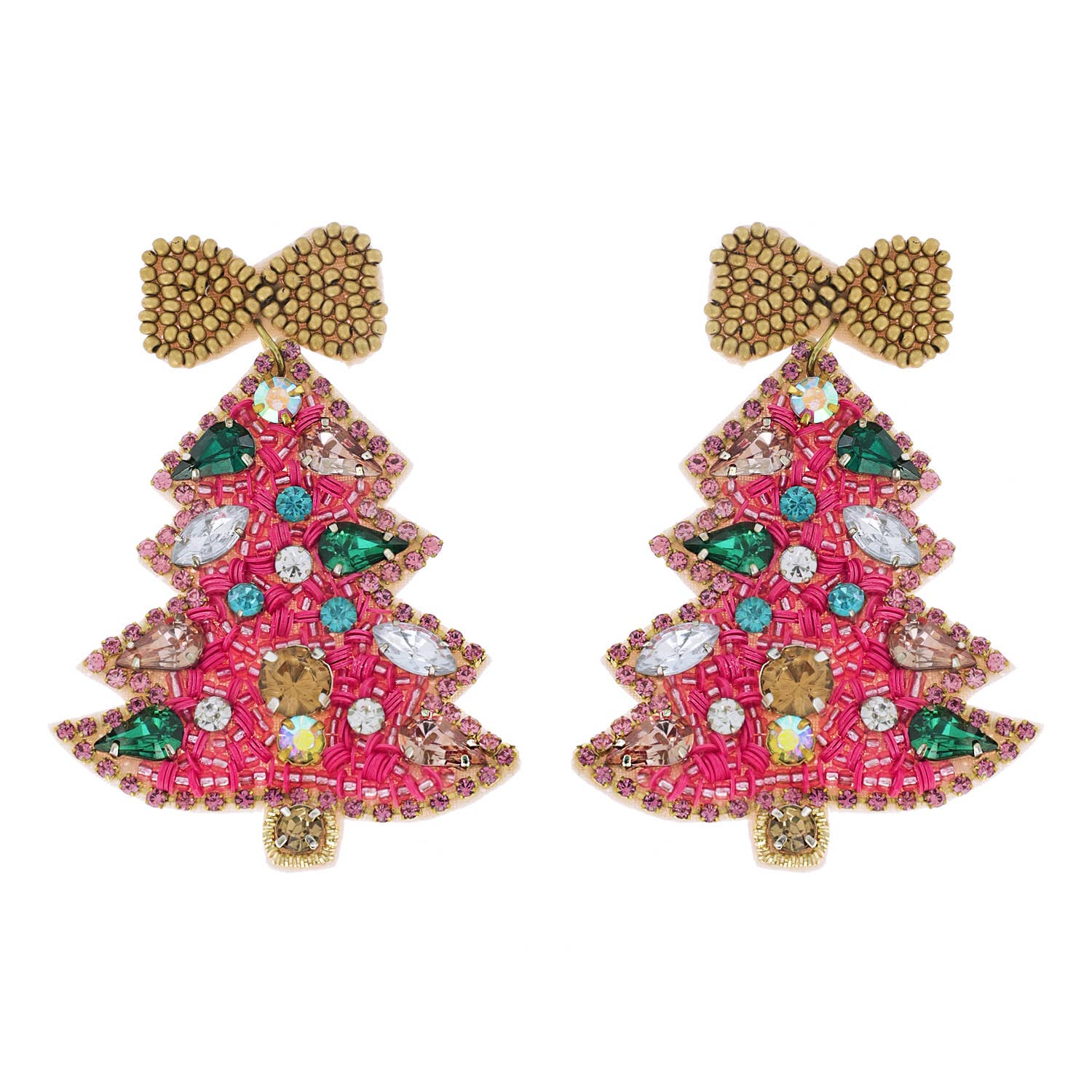 Jeweled Christmas Tree Beaded Embroidery Earrings