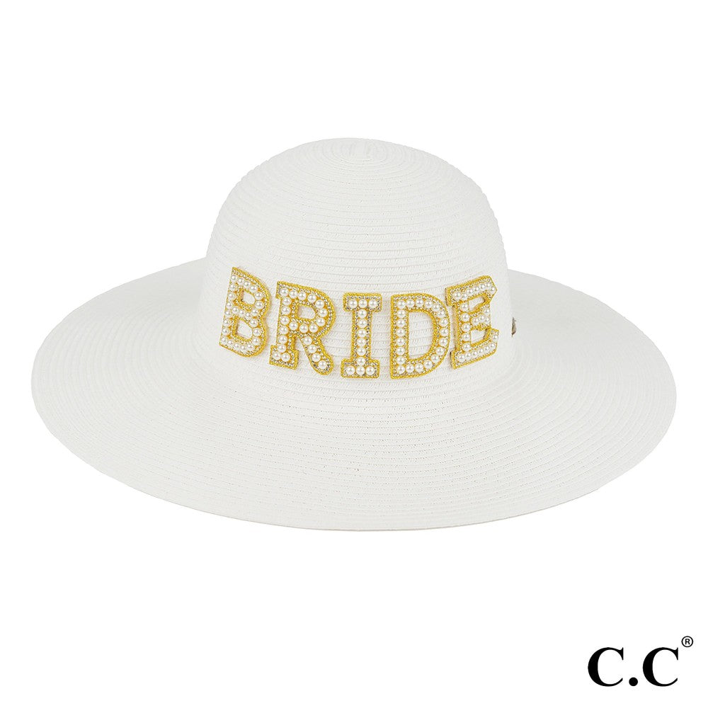 Bride Sun Hat In Pearls, Rhinestone and Glitter Charms