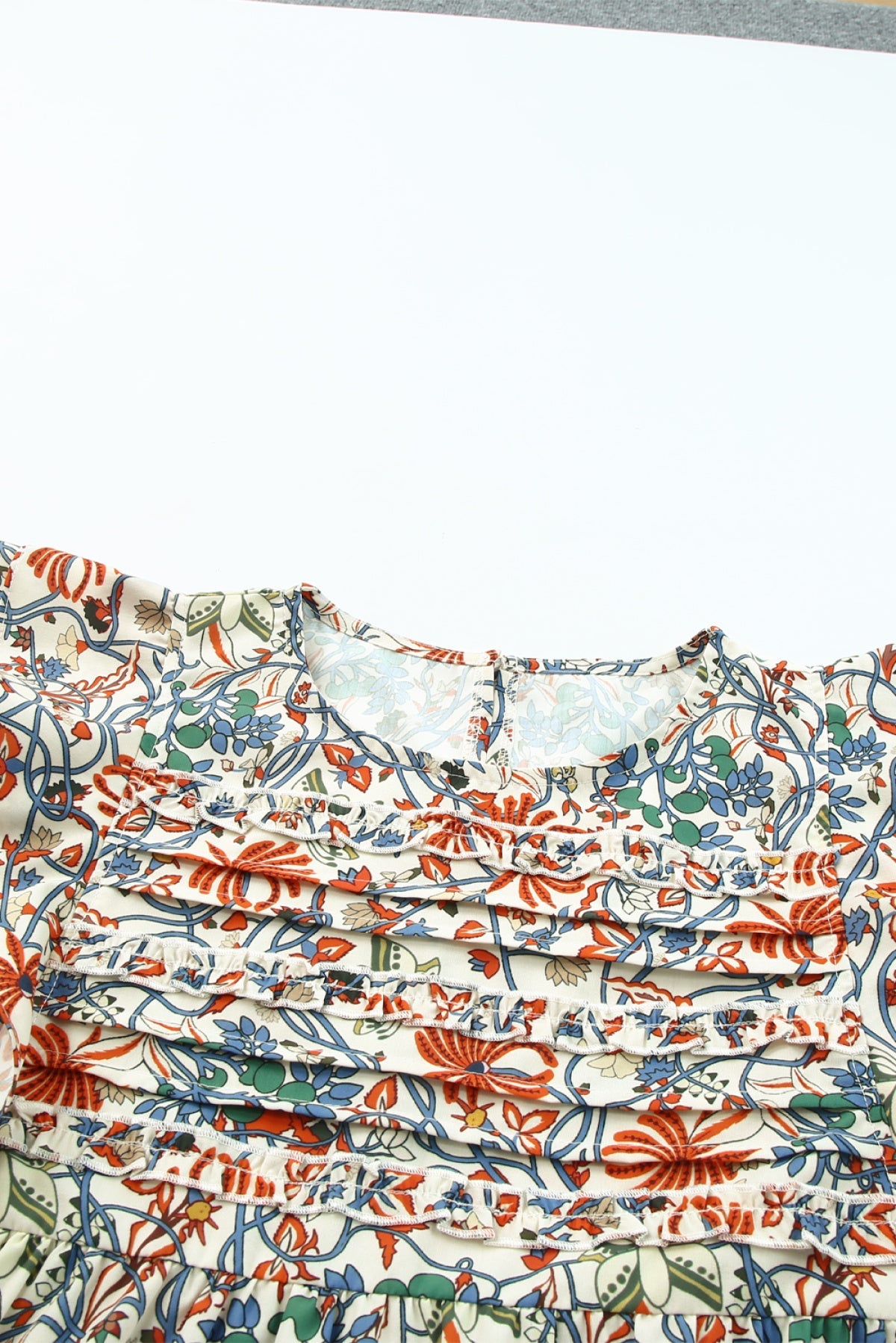 Vintage Floral Shirred Sleeveless Tank Top