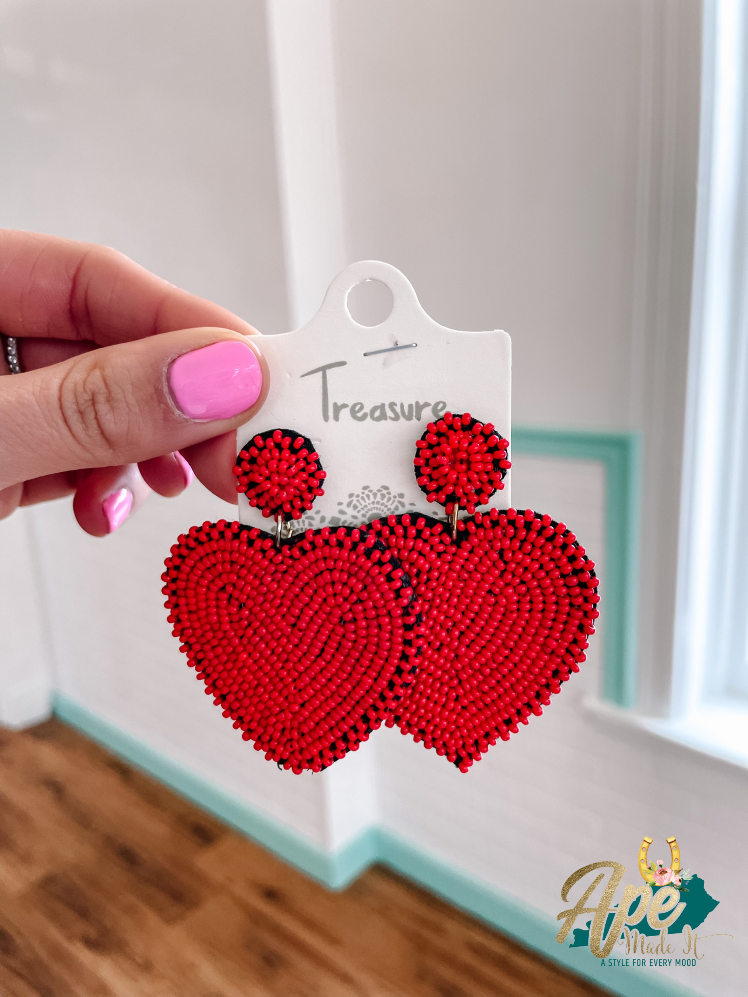Red Heart Valentines Day Seed Bead Earrings