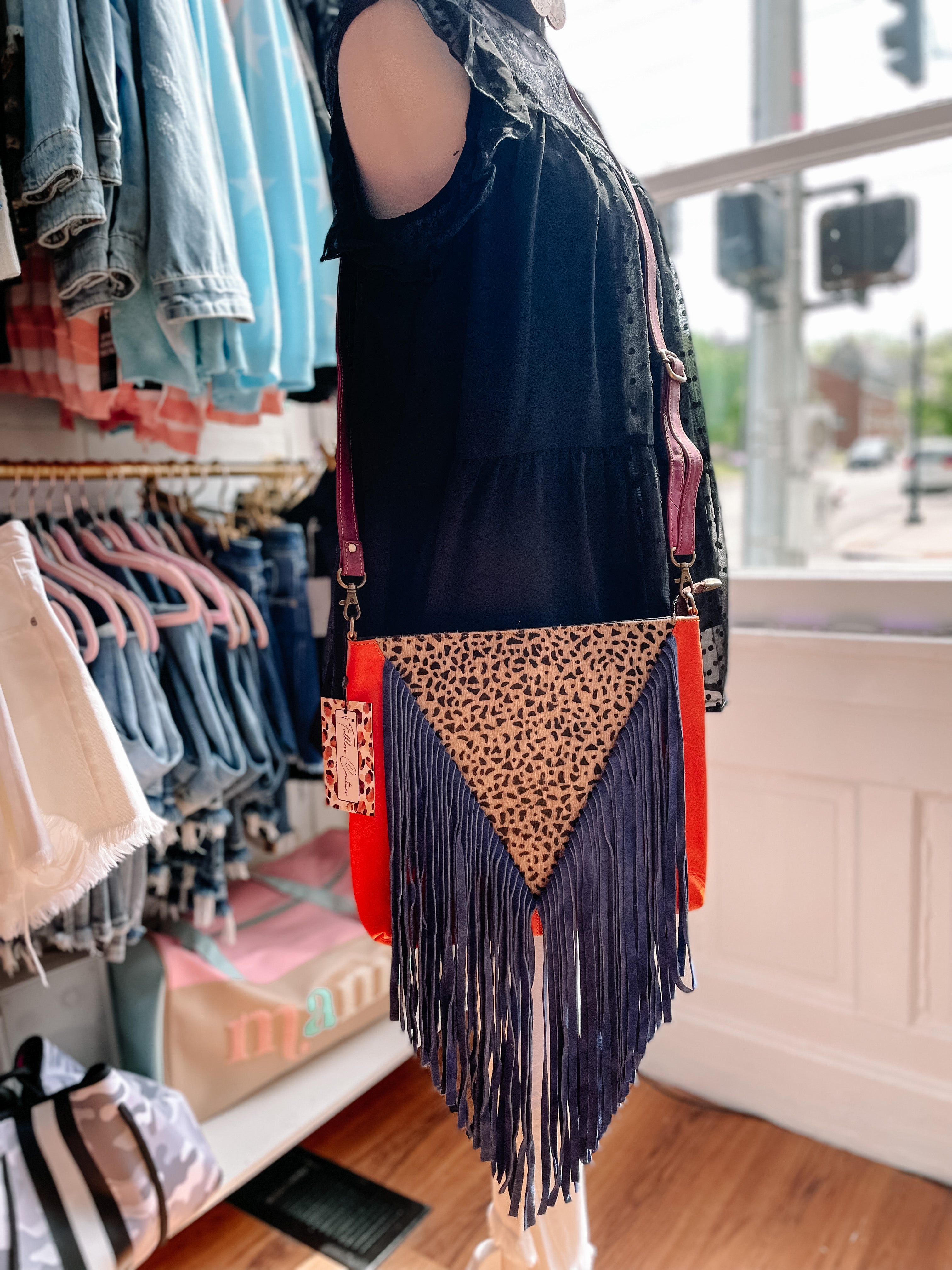 Sesily Fringe Leather and Hair on Hide Crossbody Purse