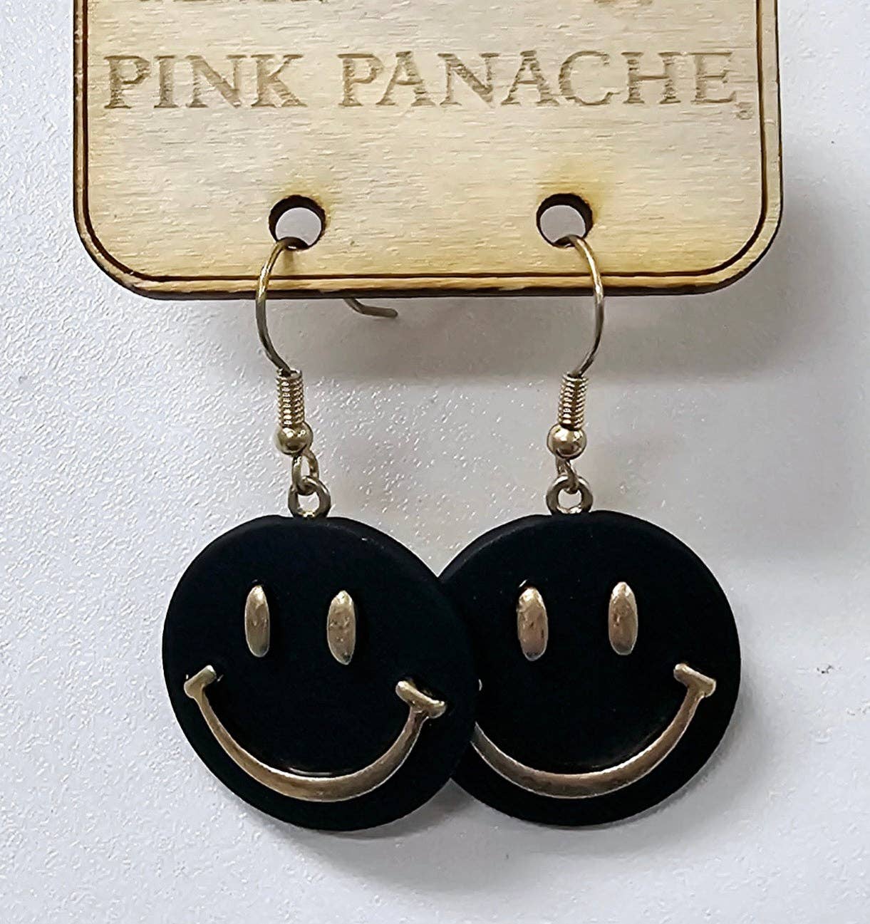 Smiley Face Black Disc Earrings