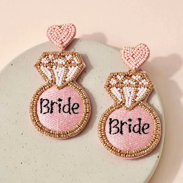 Bride Ring Seed Bead Earrings Pink