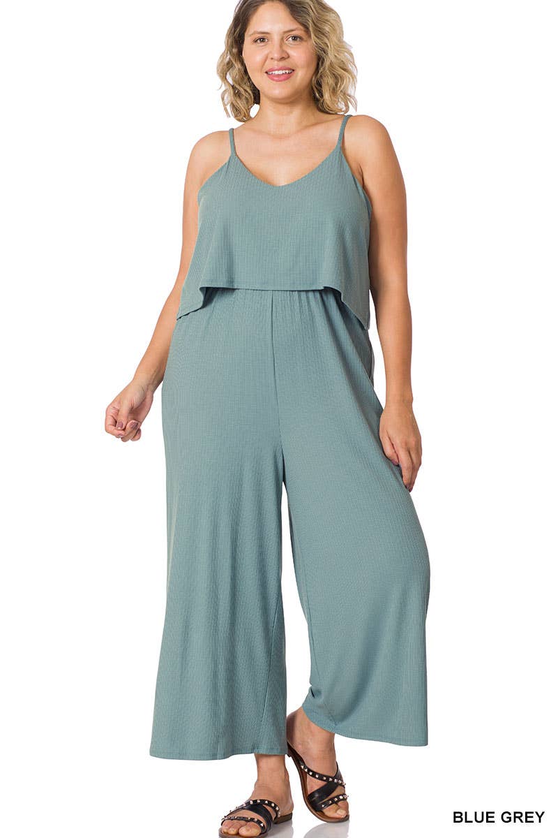 Bluegrey Ribbed Double Layer Jumpsuit