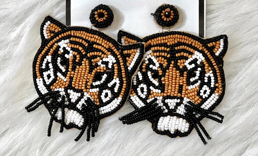 Bengal Tiger Seed Bead Earrings